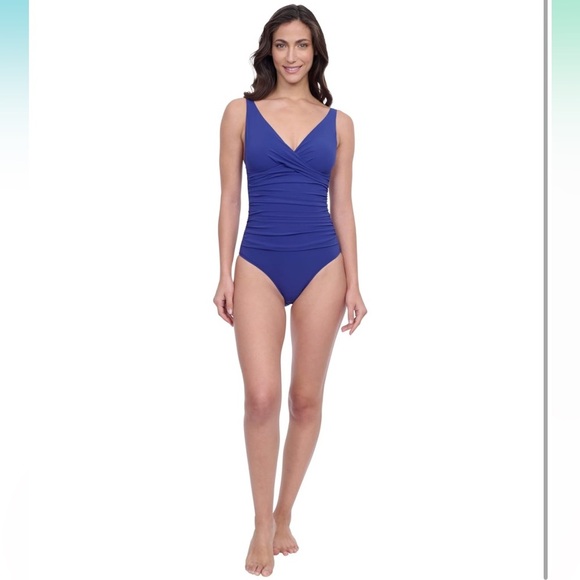 Profile by Gottex Fun Flair One Piece 8 blue Swimsuit Soft Cup Tummy Control - Picture 2 of 8